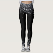 Moderne zwarte en zilveren glitter leggings (Voorkant)