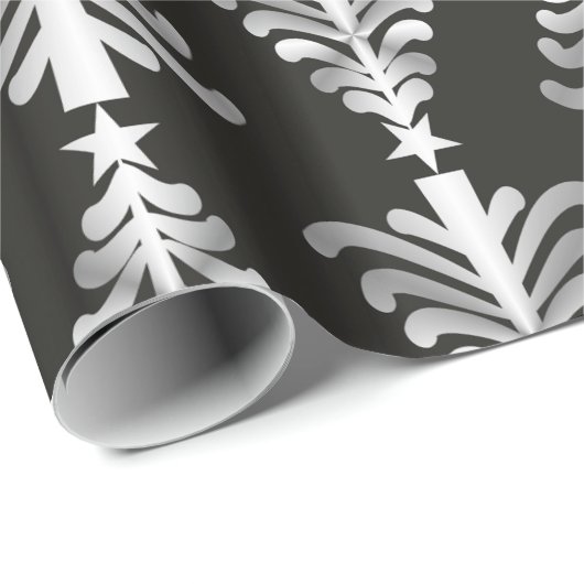 Moderne zwarte en zilveren kerstbomen cadeaupapier (Rol Hoek)
