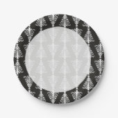 Moderne zwarte en zilveren kerstbomen papieren bordje (Voorkant)