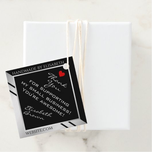 Moderne zwarte en zilveren kleine bedrijven Hartel Bedankjes Labels (In situ)