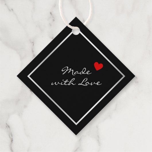 Moderne zwarte en zilveren kleine bedrijven Hartel Bedankjes Labels (Achterkant)