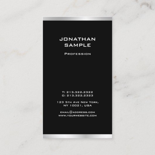 Moderne zwarte en zilveren professionele elegant visitekaartje (Achterkant)