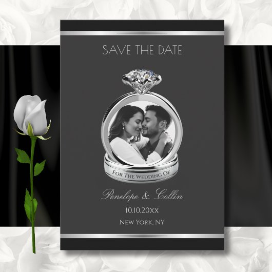 Moderne Zwarte en Zilveren Ring Foto Save the Date