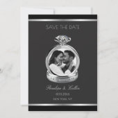 Moderne Zwarte en Zilveren Ring Foto Save the Date (Voorkant)