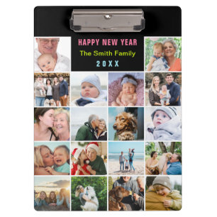 Moderne zwarte familie fotocollage aangepaste teks klembord