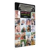 Moderne zwarte familie fotocollage aangepaste teks mini klembord (Schuin)