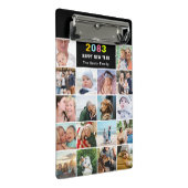 Moderne zwarte familie fotocollage aangepaste teks mini klembord (Schuin)