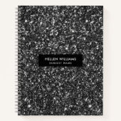 Moderne zwarte faux glitter notitieboek (Voorkant)