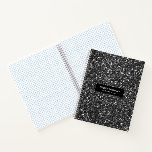 Moderne zwarte faux glitter notitieboek (Binnen)
