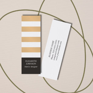 Moderne zwarte Faux Gold Striped Interior Designer Mini Visitekaartje