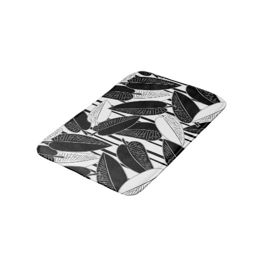 Moderne zwarte ficus verlaat abstracte striped afd badmat (Gekanteld)