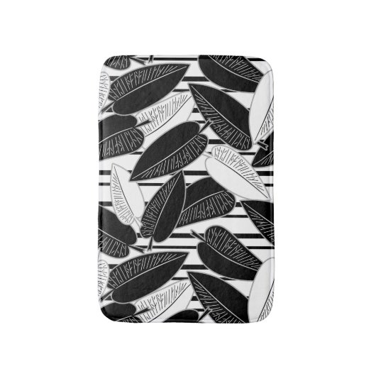 Moderne zwarte ficus verlaat abstracte striped afd badmat (Voorkant Verticaal)