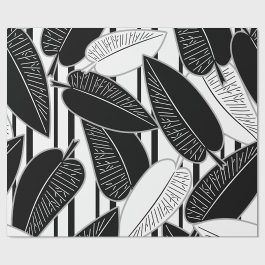 Moderne zwarte ficus verlaat abstracte striped afd cadeaupapier (Vlak)