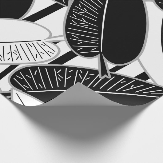 Moderne zwarte ficus verlaat abstracte striped afd cadeaupapier (Hoek)