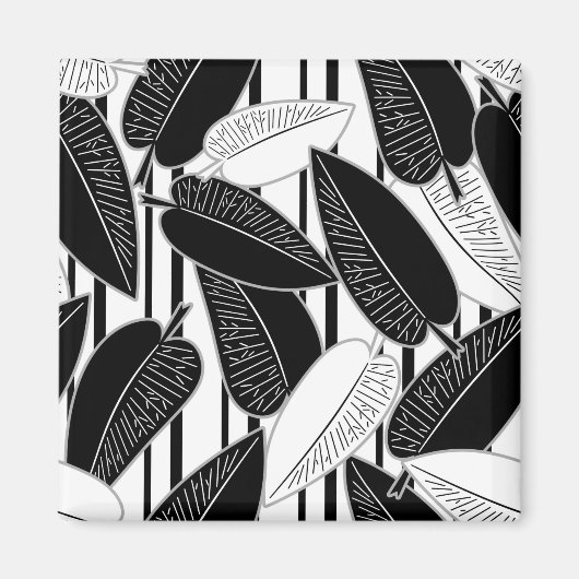 Moderne zwarte ficus verlaat abstracte striped afd magneet (Voorkant)