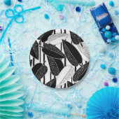 Moderne zwarte ficus verlaat abstracte striped afd papieren bordje (Feest)