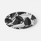 Moderne zwarte ficus verlaat abstracte striped afd papieren bordje (Gekanteld)