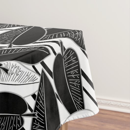 Moderne zwarte ficus verlaat abstracte striped afd tafelkleed (Voorbeeld)