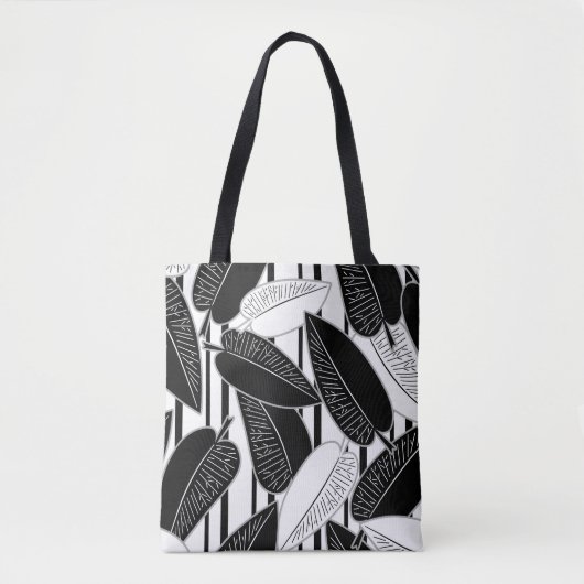 Moderne zwarte ficus verlaat abstracte striped afd tote bag (Voorkant)