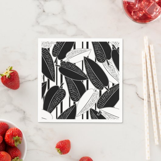 Moderne zwarte ficusbladeren abstract gestreept pr servet (Insitu)