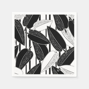 Moderne zwarte ficusbladeren abstract gestreept pr servet