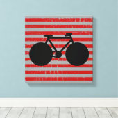 moderne zwarte fiets en rode strepen canvas afdruk (Insitu (Houten vloer))