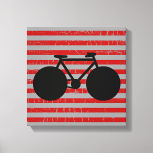 moderne zwarte fiets en rode strepen canvas afdruk