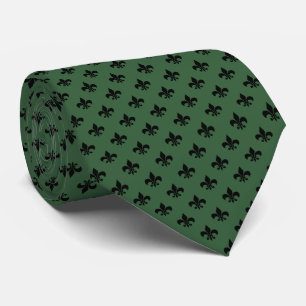 Moderne zwarte Fleur-de-lis op jachtgroen Stropdas