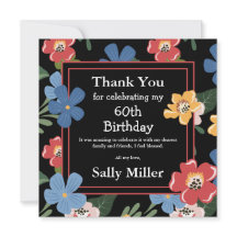 Moderne zwarte Floral 60th Birthday Party