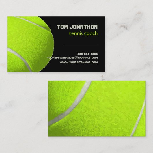 Moderne zwarte fluorescerende gele tennisbalcoach visitekaartje (Voorkant / Achterkant)