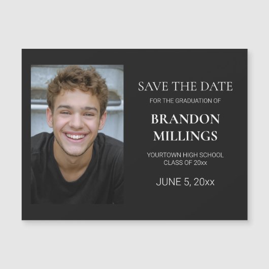 Moderne zwarte foto Afstuderen Opslagdatum (Voorkant)