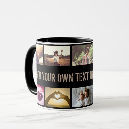 Moderne zwarte foto en bericht mok (Voorkant links)