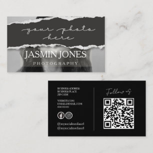 Moderne Zwarte Foto Fotografie QR Code Visitekaartje