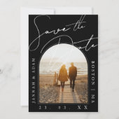 Moderne Zwarte Foto Huwelijk Save the Date (Voorkant)