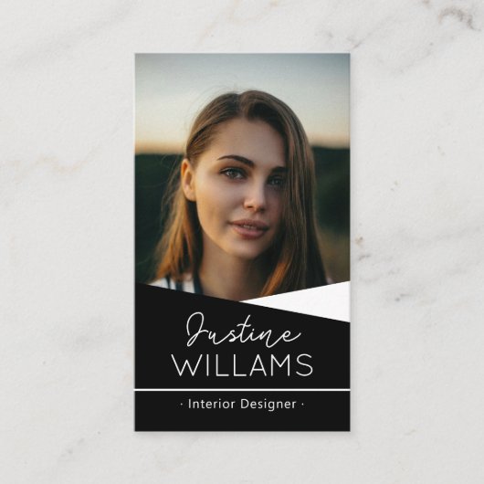 moderne zwarte Foto logo QR code professional Visitekaartje (Voorkant)