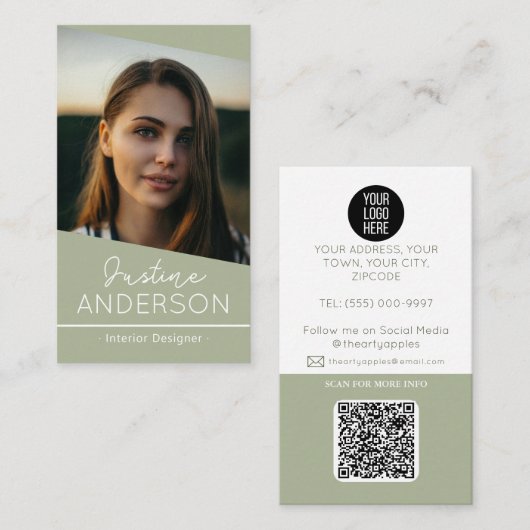 moderne zwarte Foto logo QR code professional Visitekaartje (Voorkant / Achterkant)