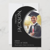 Moderne zwarte foto mannelijke afstudeerfeest kaart (Voorkant)