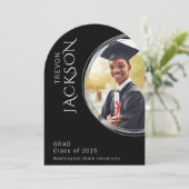 Moderne zwarte foto mannelijke afstudeerfeest kaart (Staand voorkant)