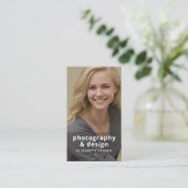 Moderne Zwarte Foto QR Code Professioneel Elegant Visitekaartje (Staand voorkant)