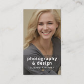 Moderne Zwarte Foto QR Code Professioneel Elegant Visitekaartje (Voorkant)