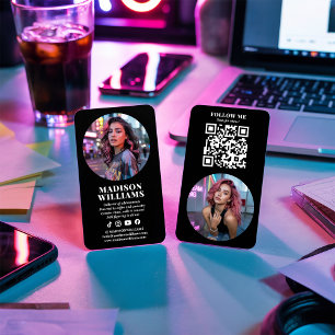 Moderne Zwarte Foto QR-code Sociaal Media Influenc Visitekaartje