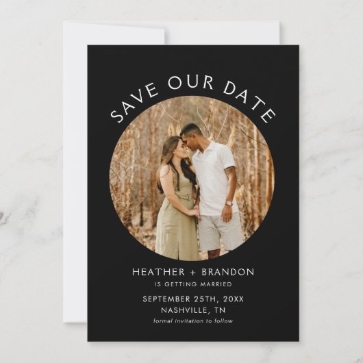 Moderne zwarte foto save our dates uitnodigingen (Voorkant)
