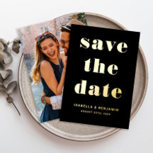 Moderne Zwarte Foto Save The Date Goud
