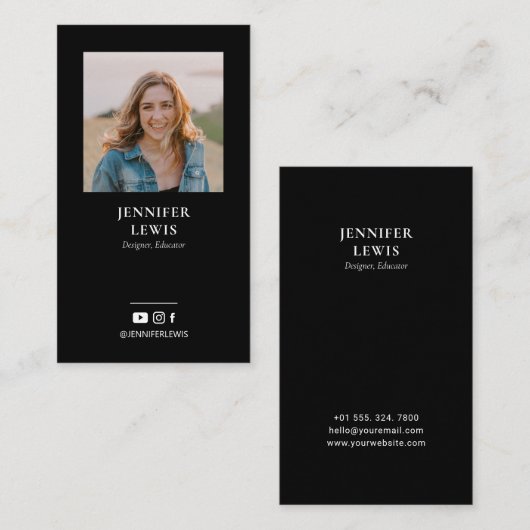 Moderne zwarte foto Sociale media Visitekaartjes (Voorkant / Achterkant)