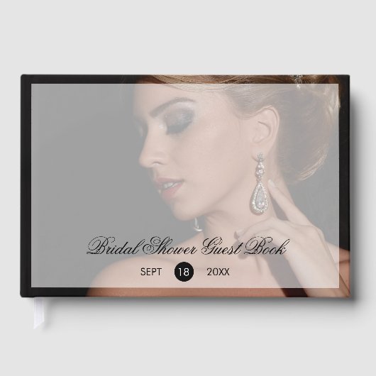 Moderne Zwarte Foto Transparante Overlay Bruidsfee Gastenboek (Voorkant)