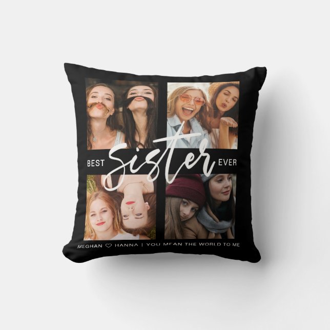 Moderne zwarte foto van beste zuster Pillow Kussen (Voorkant)