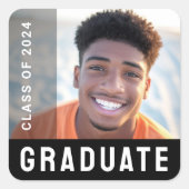 Moderne zwarte foto van eindexamengeslaagd student vierkante sticker (Voorkant)
