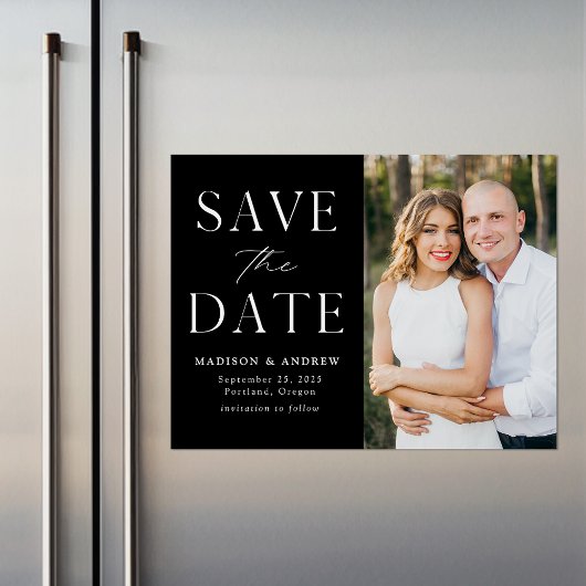 Moderne zwarte foto van Elegance Save the Date Magnetische Uitnodiging