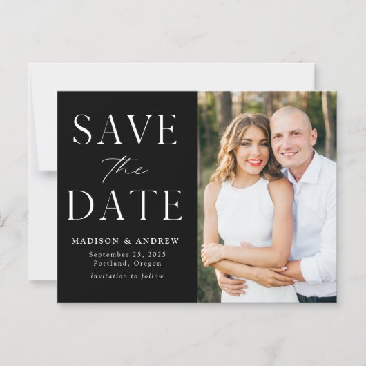 Moderne zwarte foto van Elegance Save the Date Magnetische Uitnodiging (Voorkant)