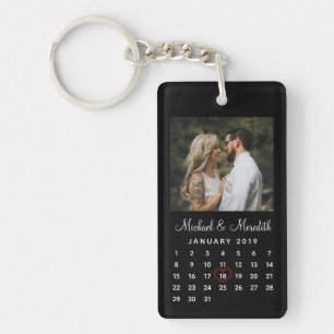 Moderne Zwarte Foto Wedding Jubileum Kalender Sleutelhanger
